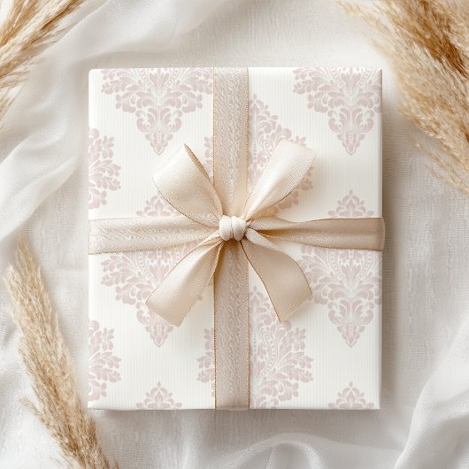 Pastel Roze Damask Shabby Floral Cadeaupapier