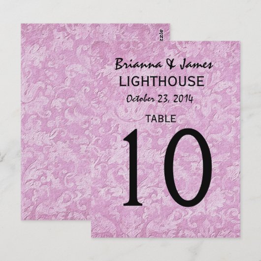 Pastel Roze Damask Trouwtafel Nummer Kaart (Voorkant / Achterkant)