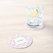 Pastel roze damast bruiloft ronde kartonnen onderzetter (Insitu)