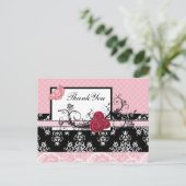 pastel roze damast polka dots Dank u Briefkaart (Staand voorkant)