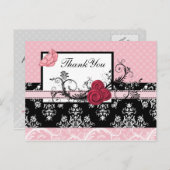 pastel roze damast polka dots Dank u Briefkaart (Voorkant / Achterkant)