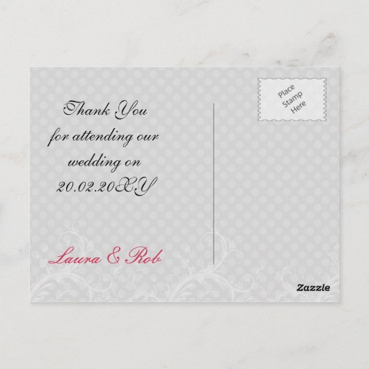 pastel roze damast polka dots Dank u Briefkaart (Achterkant)