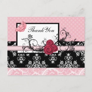 pastel roze damast polka dots Dank u Briefkaart