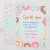 Pastel Roze Donut Birthday Donut Groei op Partij Bedankkaart (Voorkant / Achterkant)