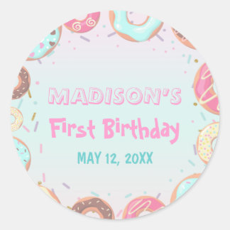 Pastel Roze Donut Birthday Donut Groei op Partij Ronde Sticker