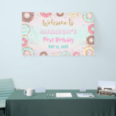 Pastel roze donut Birthday Groei op partijachtergr Spandoek (Beurs)