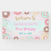 Pastel roze donut Birthday Groei op partijachtergr Spandoek (Horizontaal)