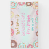 Pastel roze donut Birthday Groei op partijachtergr Spandoek (Verticaal)