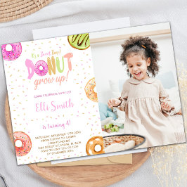 Pastel Roze Donut Birthday Invitatie met foto Kaart