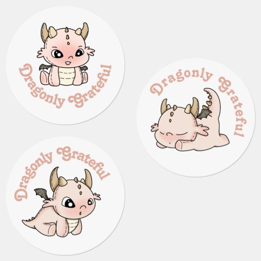Pastel roze draak baby dankbare sticker (Groep)