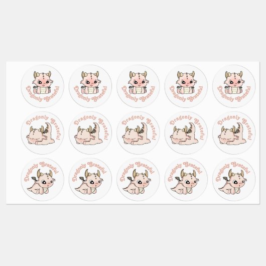 Pastel roze draak baby dankbare sticker (Vel)