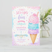 Pastel Roze Drie Scheppen Van Plezier 3e Verjaarda Kaart (Staand voorkant)