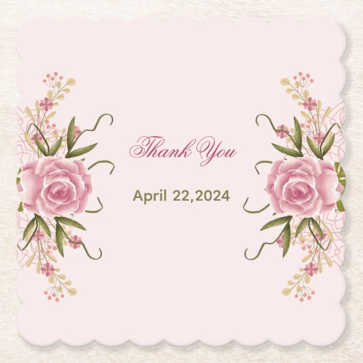 Pastel Roze Dubbele Joint Twin Verjaardag Dank u Kartonnen Onderzetters (Voorkant)