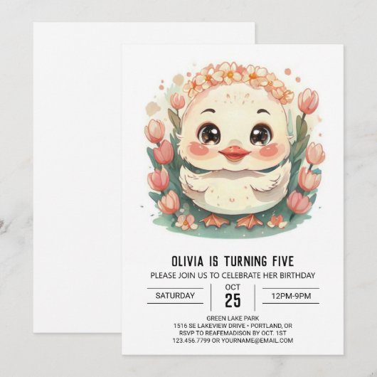 Pastel roze eend verjaardag kaart (Voorkant / Achterkant)