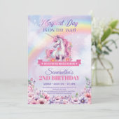 Pastel Roze Eenhoorn en Regenbogen 2e Verjaardag Kaart (Staand voorkant)