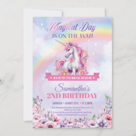 Pastel Roze Eenhoorn en Regenbogen 2e Verjaardag Kaart