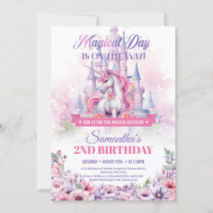 Pastel Roze Eenhoorn en Sprookjeskasteel 2e Verjaa Kaart