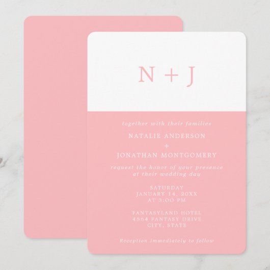 Pastel roze Eenvoudig Elegant Classic Minimal Wedd Kaart (Voorkant / Achterkant)