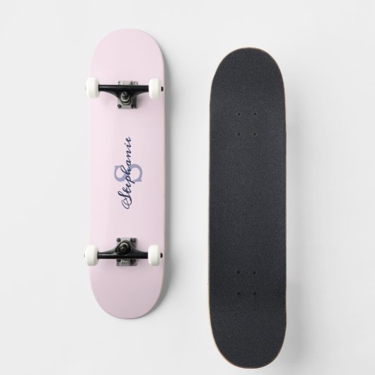  Pastel Roze Elegant Eenvoudig Schattige Monogramm Persoonlijk Skateboard (Voorkant)