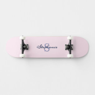  Pastel Roze Elegant Eenvoudig Schattige Monogramm Persoonlijk Skateboard