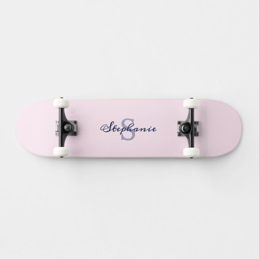  Pastel Roze Elegant Eenvoudig Schattige Monogramm Persoonlijk Skateboard (Horizontaal)