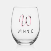 Pastel Roze Elegant Initiaal Zwart Naam | Modern Wijnglas Zonder Voet (Voorkant)