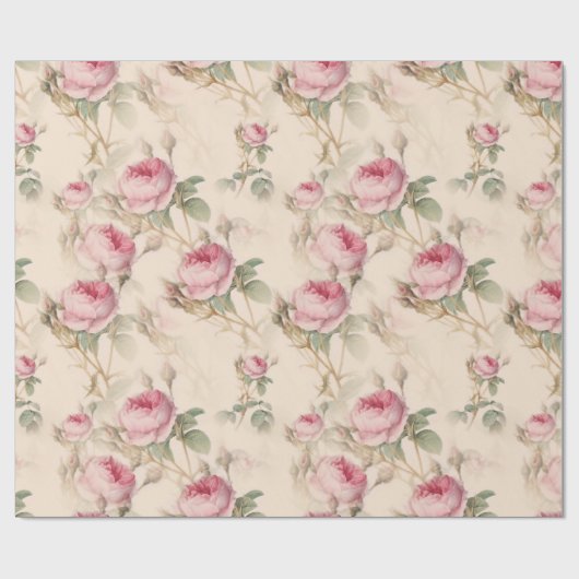  Pastel Roze Elegant Rozen Floral Cadeaupapier (Vlak)