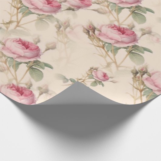  Pastel Roze Elegant Rozen Floral Cadeaupapier (Hoek)
