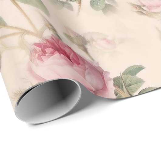  Pastel Roze Elegant Rozen Floral Cadeaupapier (Rol Hoek)