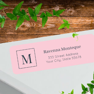 Pastel Roze Elegante Gepersonaliseerde Monogramnaa Etiket