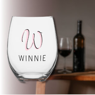 Pastel Roze Elegante Initiële Zwarte Naam Modern Wijnglas Zonder Voet
