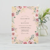 Pastel Roze Elegante Rozen Bruiloft Kaart (Staand voorkant)