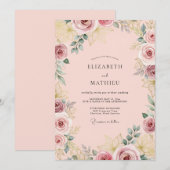 Pastel Roze Elegante Rozen Bruiloft Kaart (Voorkant / Achterkant)