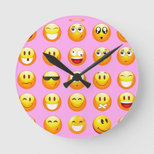 pastel roze emoji ronde klok (Voorkant)