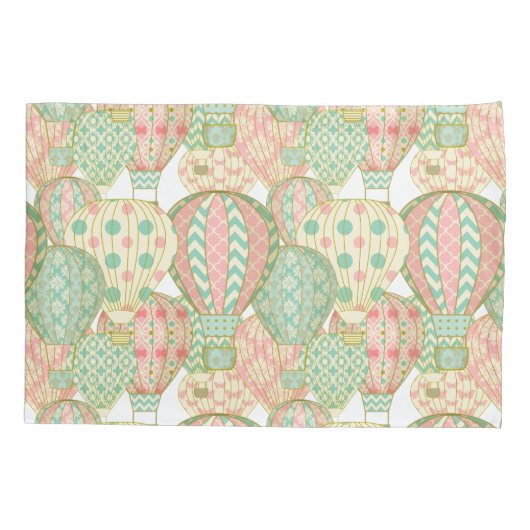 Pastel roze en Aqua hete luchtballonnen patroon Kussensloop (Achterkant)