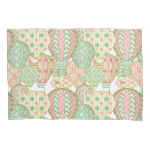 Pastel roze en Aqua hete luchtballonnen patroon Kussensloop
