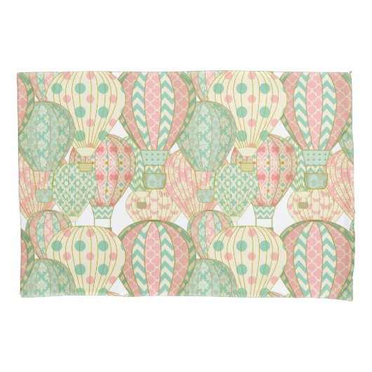 Pastel roze en Aqua hete luchtballonnen patroon Kussensloop (Voorkant)