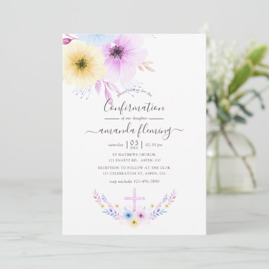 Pastel Roze en Blauw Bloemen Bevestiging Kaart (Staand voorkant)