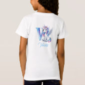 Pastel roze en blauw Eenhoorn letter V monogram T-shirt (Achterkant)