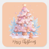 Pastel Roze en Blauw Gingerbread Kerstboom Vierkante Sticker (Voorkant)