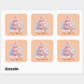 Pastel Roze en Blauw Gingerbread Kerstboom Vierkante Sticker (Vel)