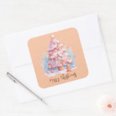 Pastel Roze en Blauw Gingerbread Kerstboom Vierkante Sticker (Envelop)