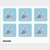 Pastel roze en blauw grillige kerstboom vierkante sticker (Vel)