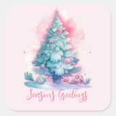 Pastel roze en blauw grillige kerstboom vierkante sticker (Voorkant)