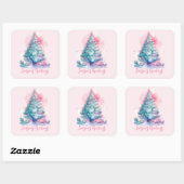 Pastel roze en blauw grillige kerstboom vierkante sticker (Vel)