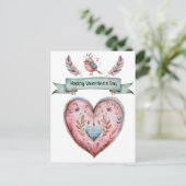 Pastel roze en blauw hart briefkaart (Staand voorkant)