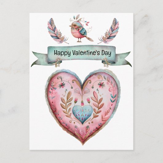 Pastel roze en blauw hart briefkaart (Voorkant)