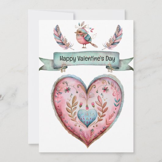 Pastel roze en blauw hart feestdagenkaart (Voorkant)