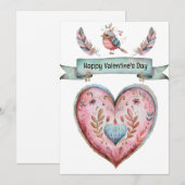 Pastel roze en blauw hart feestdagenkaart (Voorkant / Achterkant)