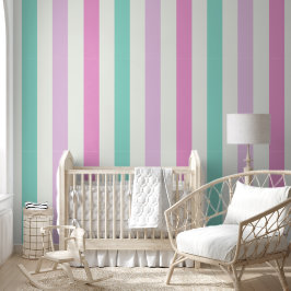 Pastel Roze en Blauw Patroongestreept Behang